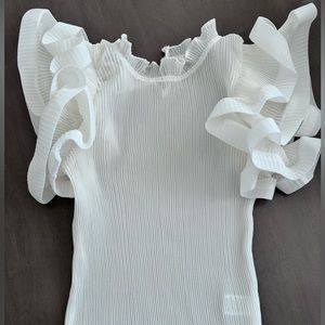White ruffled shoulder bodysuit